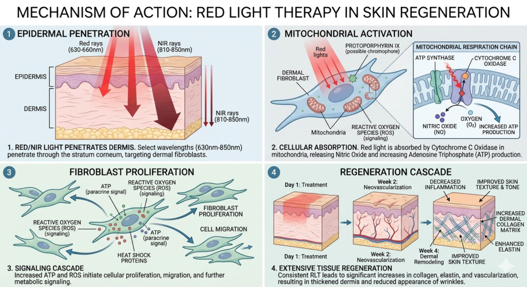 Red light therapy energizing skin cell mitochondria